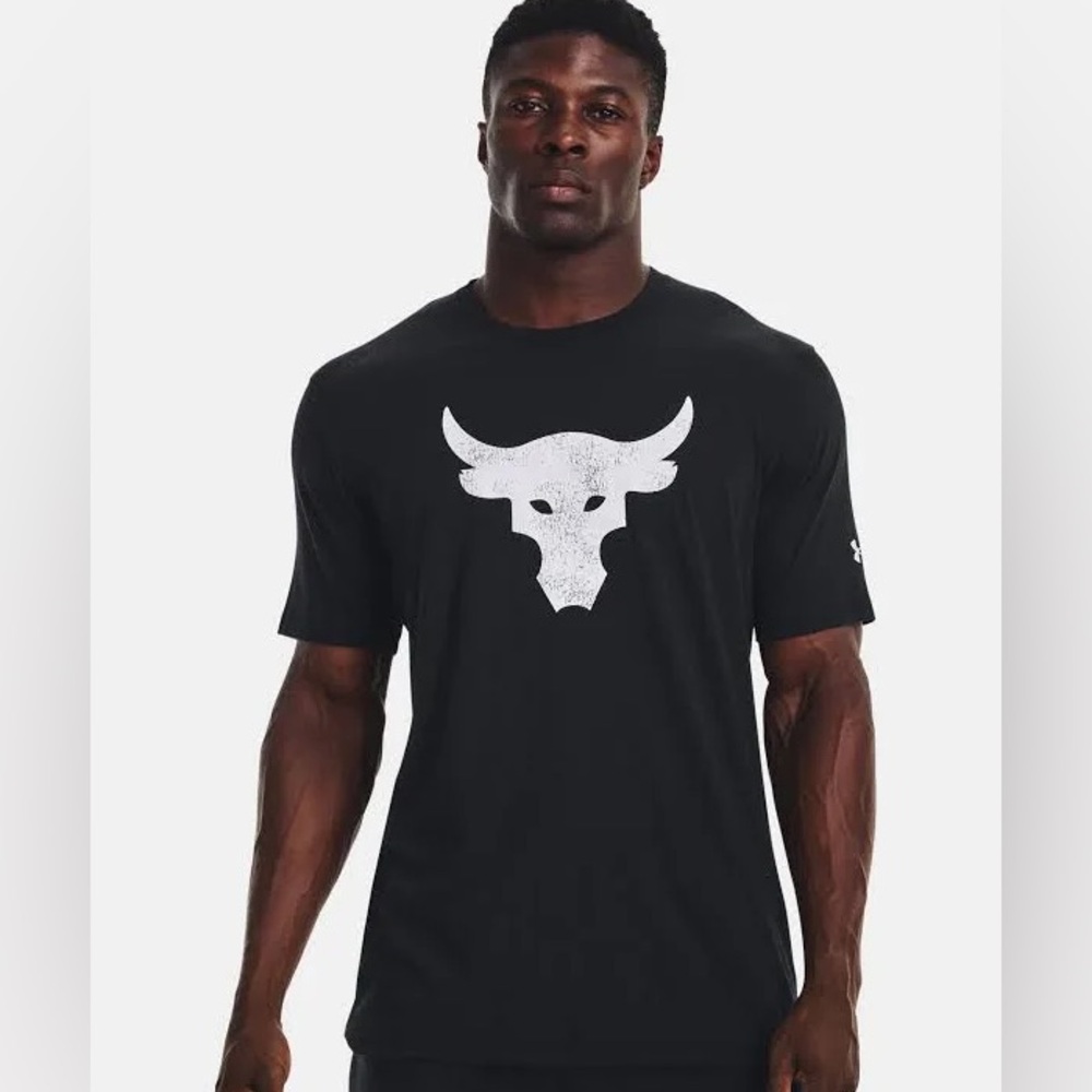 ⚡️2/$25⚡️ Under Armour Project Rock Black T-Shirt with Bull Graphic | Sz S